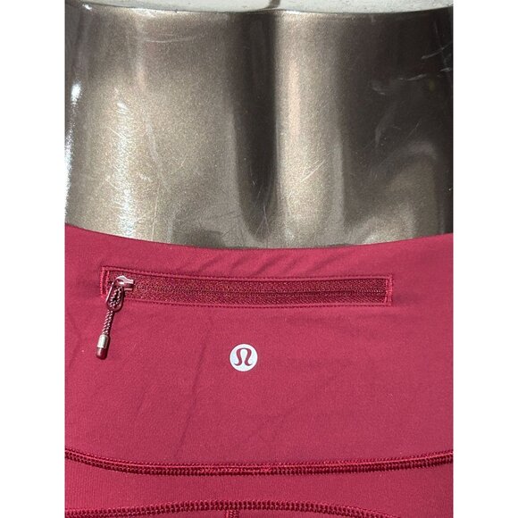 Lululemon Athletica Women's Burgundy Mid-Rise Mesh Panel Leggings Size 10 3086 - Picture 7 of 10